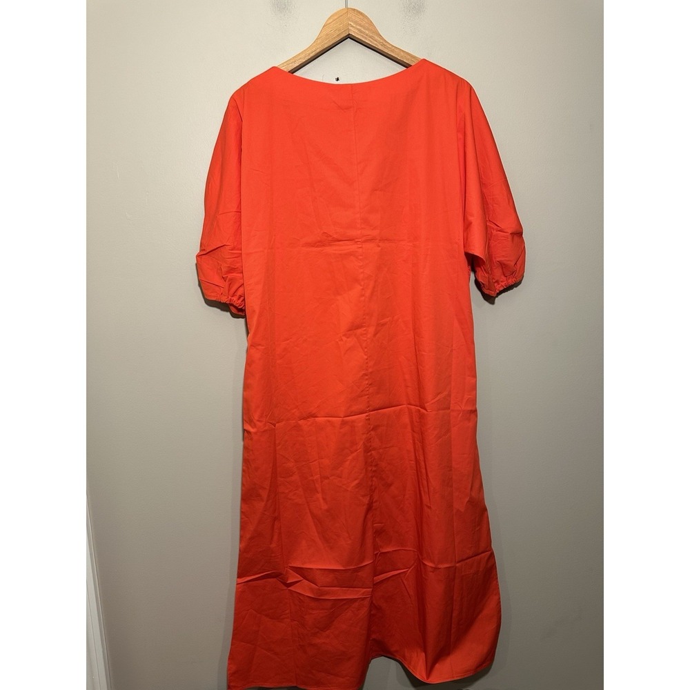 Sans & Sans Belted Midi Dress Womens Medium Slit Scrunch Sleeve Pockets Red NWOT - Picture 3 of 5